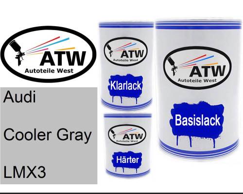 Audi, Cooler Gray, LMX3: 500ml Lackdose + 500ml Klarlack + 250ml Härter - Set, von ATW Autoteile West.